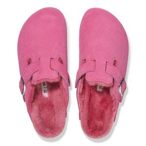 Birkenstock pink suede Boston clogs